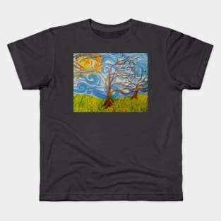 Swirley landscape with tree Kids T-Shirt